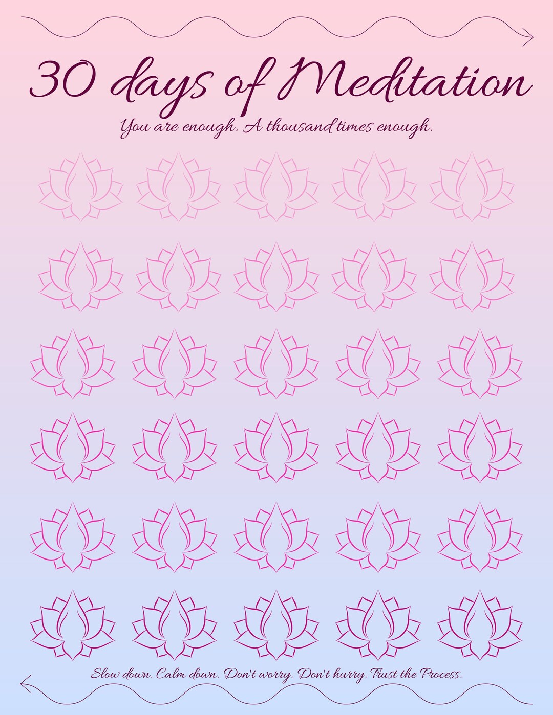 Meditation Tracker, 30 Days of Meditation, Meditation PDF, Meditation ...