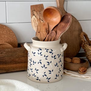 Personalized Ceramic Utensil Holder : Floral Spoon Holder for Cottage Decor, Modern Flower Vase