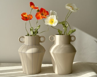 Skandinavische handgemachte Keramikvase Creme Gestreifte Vase Moderne Vasen Blumentopf Dekoration Boho Vasen für Trockenblumen Hochzeitsdekoration