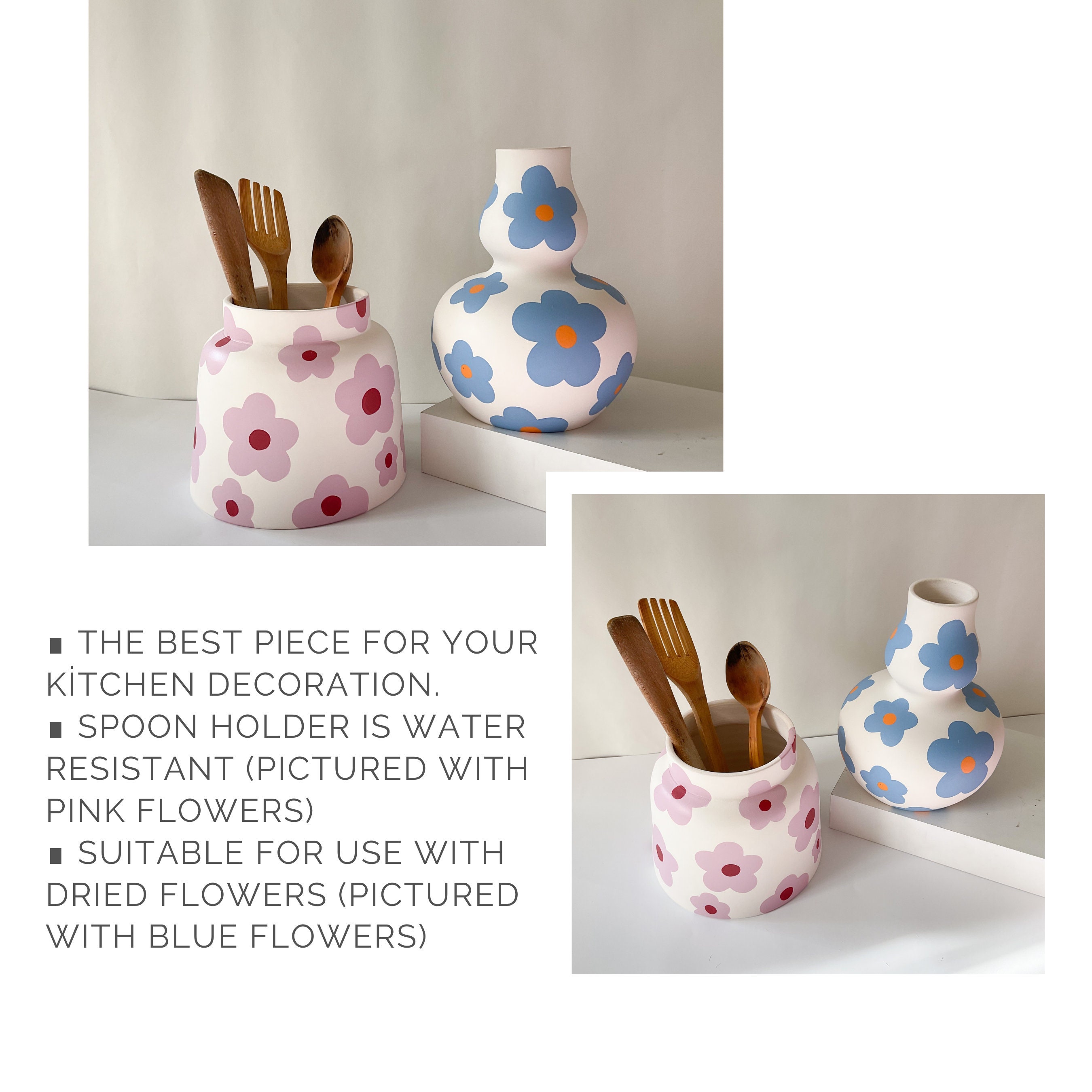 Modern Minimal Floral Ceramic Vase, Utensil Holder, Home Decor Vase, Spoon  Holder, Vase for Dried Flowers, Gift, Kitchen Decor 