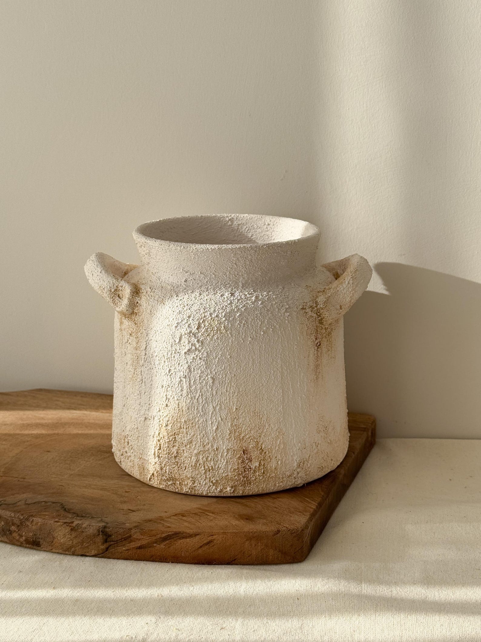 White Handmade Ceramic Utensil Holder: Rustic Textured Kitchen Crock, Vintage Flower Vase Gift