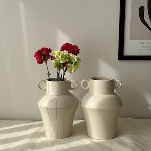 Scandinavian Handmade Ceramic Vase Cream Striped Vase Modern Vases Flower Pot Home Decoration Boho Vases for Dried Flower Wedding Decoration zdjęcie 2