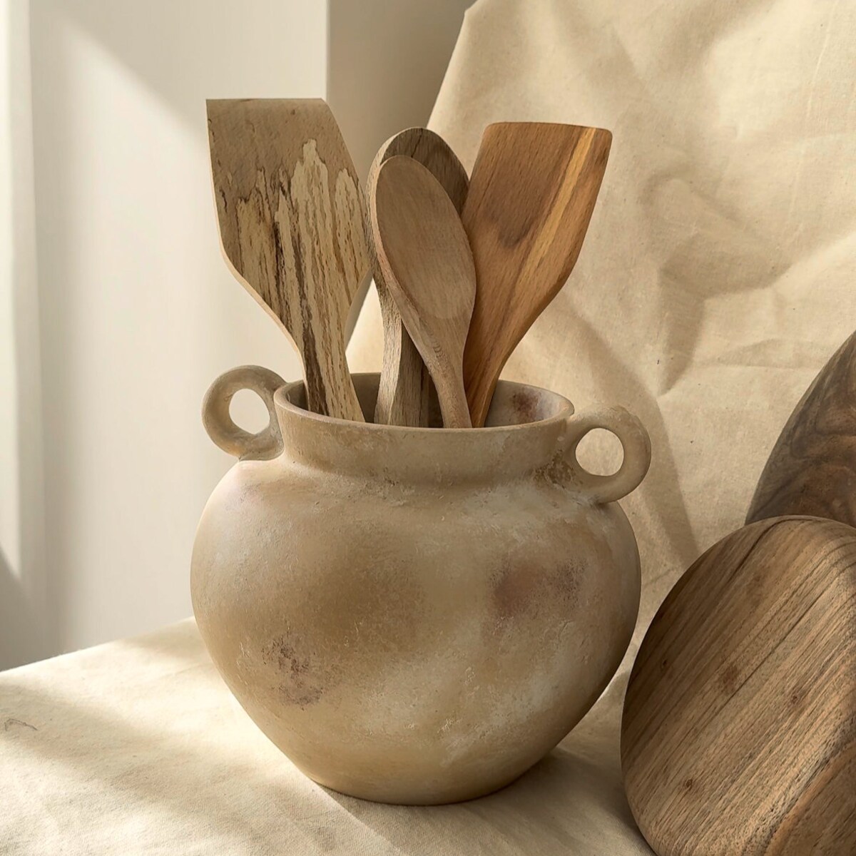 Rustic Utensil Holder, Vintage Handle Ceramic Vase, Kitchen Crock, Nordic Style Vase, Housewarming Gift, Antiquing Kitchen Organizer - Etsy