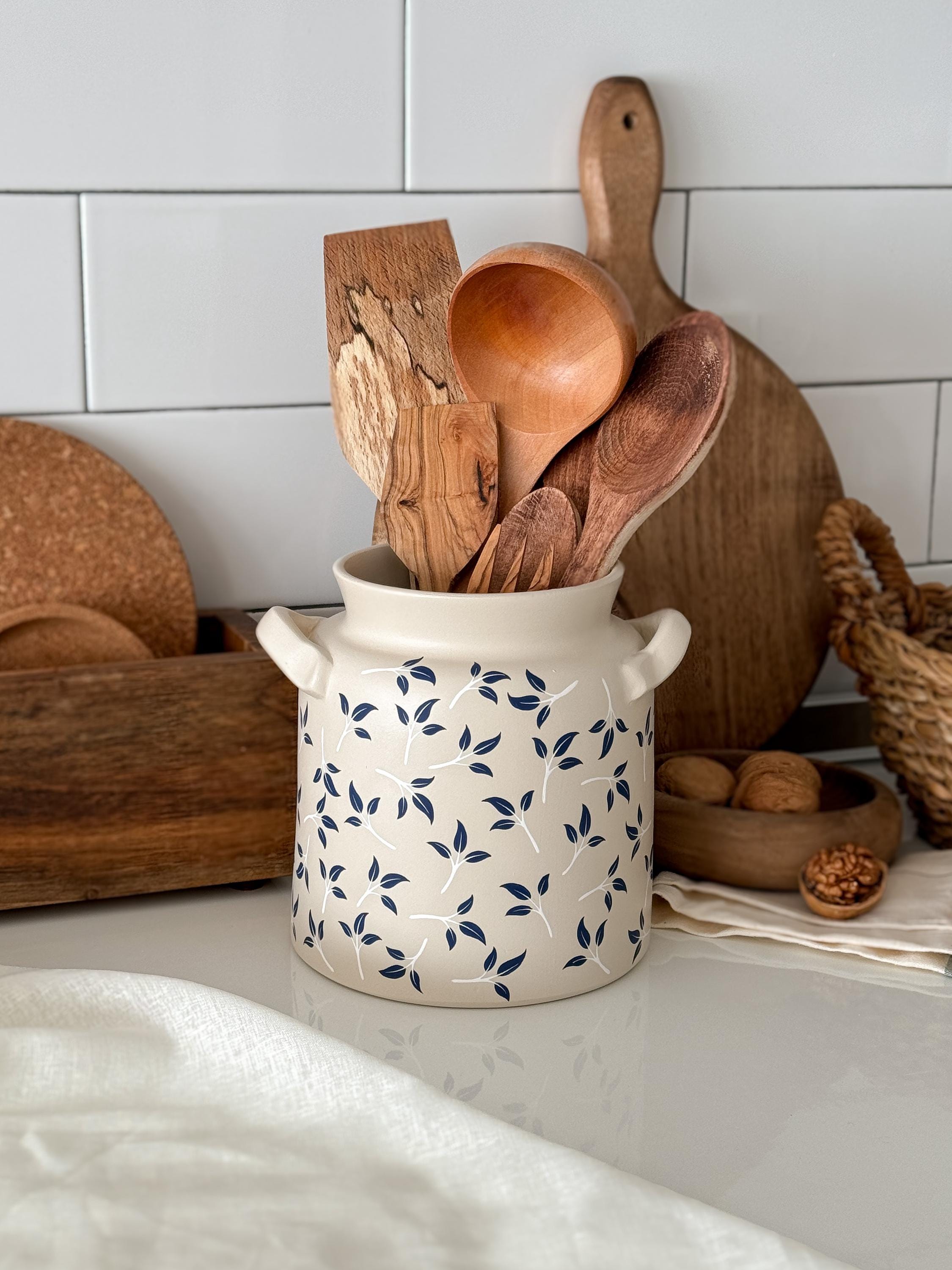 Personalized Ceramic Utensil Holder Floral Spoon For Cottage Decor, Modern Flower Vase