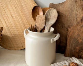 Porte-ustensiles De Cuisine En Céramique Blanc - Récipient élégant 14x11 Cm Pour Rangement Comptoir - 9