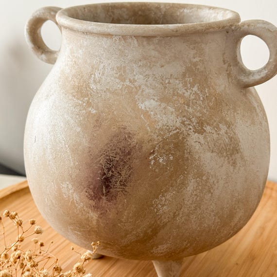 Vaso per fiori in ceramica anticata fatto a mano: ceramica decorativa rustica - Italia