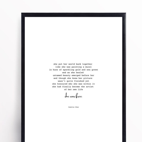 She was free - Digital Poetry Print (download), Inspiring Wall Art, Inspiring Quotes, Poetry Art