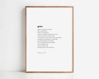Grandir - impression de poésie téléchargeable (impression numérique) A4, poème inspirant, cadeau de poésie, art de la poésie