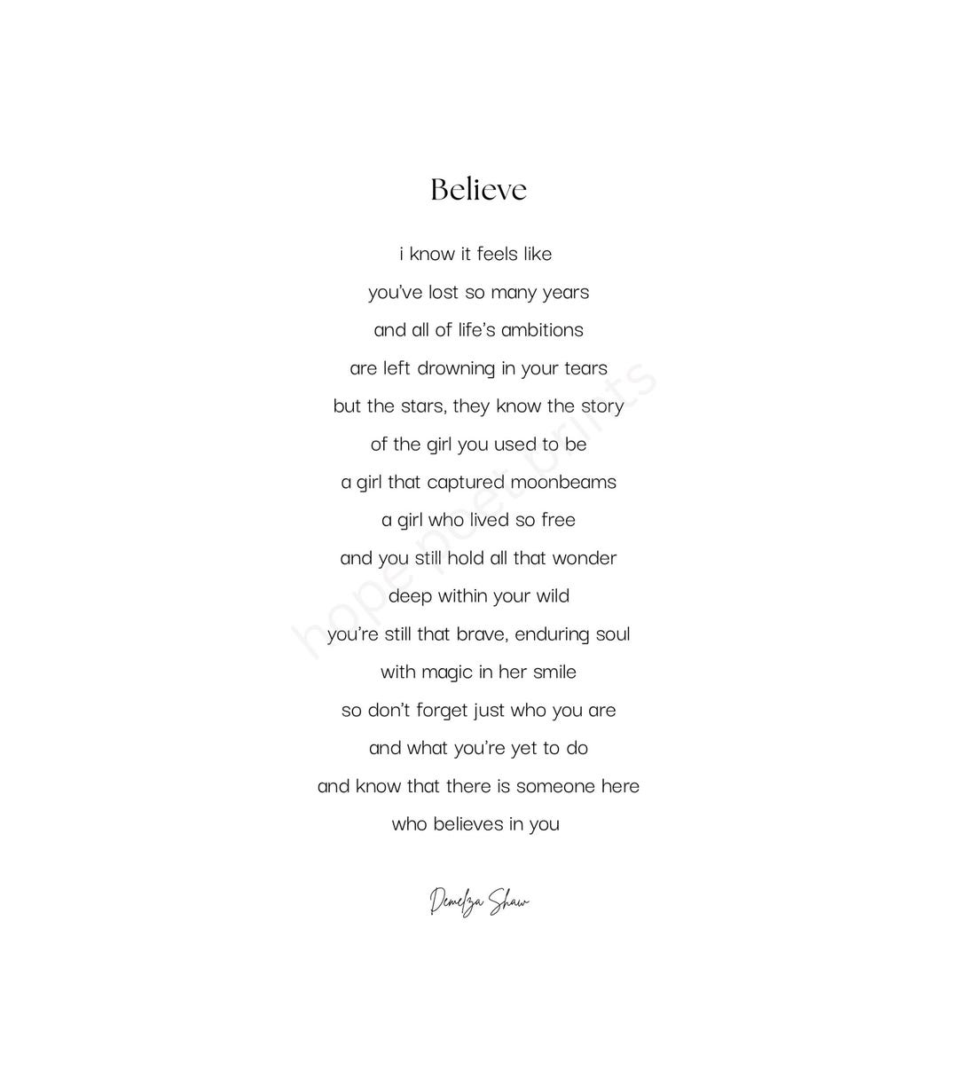 Believe - Printable Poem (A4 Digital Download) - Etsy