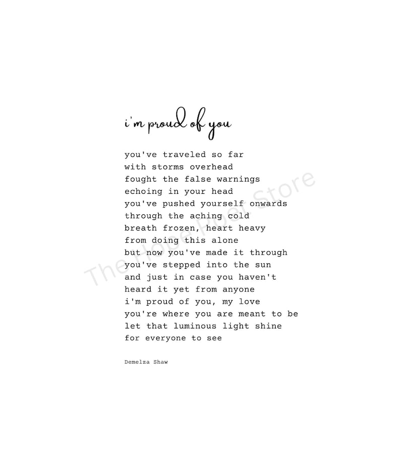 I'm Proud of You Poetry Print A4 digital Download, Inspirating Wall Art