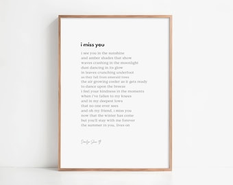 Poema "Te extraño" impreso: Dolor, pérdida, regalo de condolencia (impresión digital)
