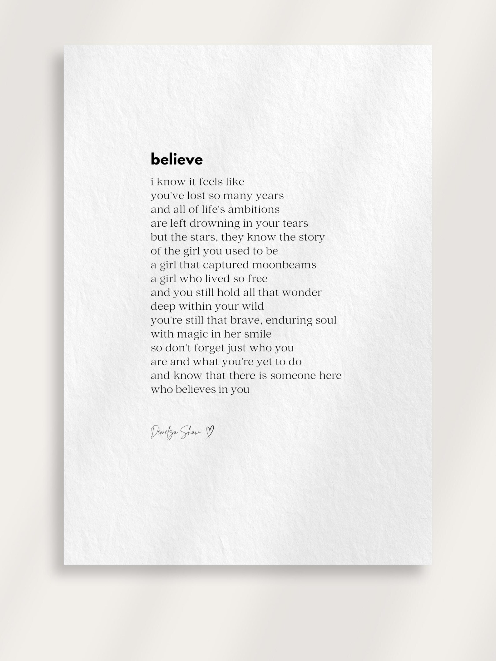 Believe - Printable Poem (A4 Digital Download) - Etsy