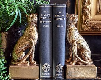 Art Deco Style Black & Gold Leopard Bookends