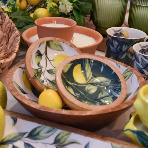 13CM Round Dish With Enamel Inlay Mediterranean Lemons - Green