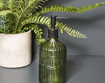 Glass Soap Dispenser with Black Pump - Green