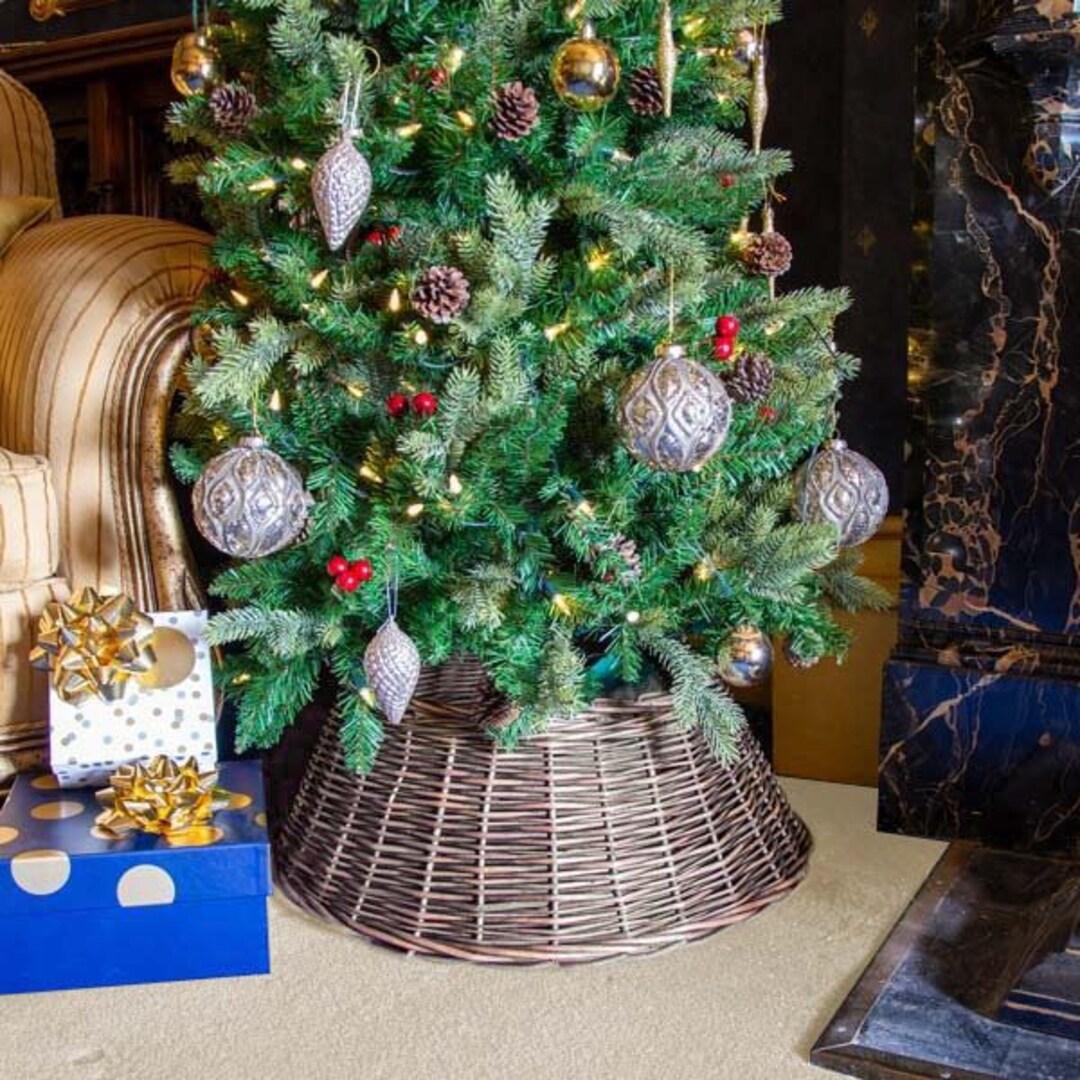 60cm Full Wicker Christmas Tree Skirt Dark Brown Etsy UK