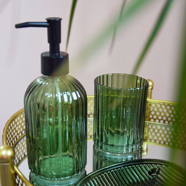 19CM Glass Soap Dispenser Green With Black Pump