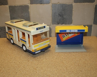 Playmobil, Klicky, Geobra, bus de ville vintage du set 3782, bus avec arrêt de bus
