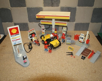 Playmobil, Klicky, Geobra : set 3437, station-service Shell, vintage, rare