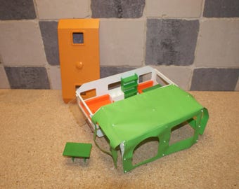 Playmobil, Klicky, Geobra, ensemble vintage 3249, caravane vintage avec auvent, en bon état