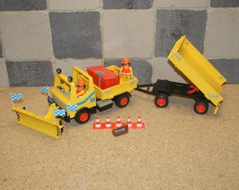 Playmobil, Klicky, Geobra, ensemble vintage 3554, chasse-neige, camion avec remorque, rare