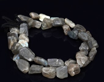 Collier Labradorite Facettée Pépites Tube Arc-en-ciel Feu Naturel 13-15mm - 270 Carats