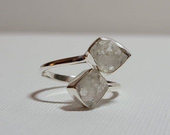 Anillo de cobre con diamantes Herkimer, banda apilable de plata pulida