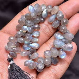 Natural Flashy Briolette Teardrop Labradorite Strand For Jewelry Faceted Labradorite 5X7 MM to 7X10 MM Natural Rainbow Top Drill Beads