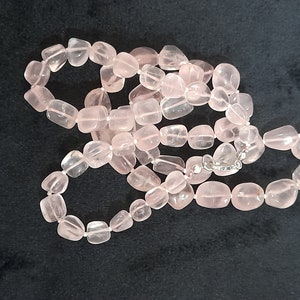 Natural Rose quartz beaded Necklace Rose quartz 9 to 11 MM Tumble Beads Strand For Necklace Jewelry with 92.5 sterling silver chain & hook