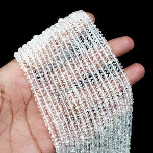 Natural Clear Crystal Quartz Smooth Rondelle Beads Strand For Jewelry Center Drilled Crystal Quartz Beads For Necklace & Bracelet 3.50- 4.50
