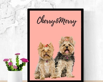 Pet Portrait Custom and Personalized. Pet Dog Wall Art DIGITAL DOWNLOAD to Print on Poster or Canvas for gift