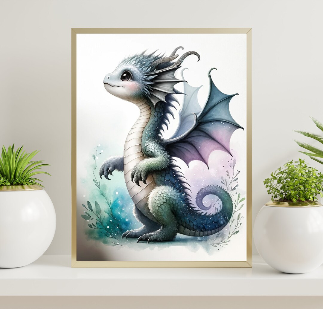 Baby Dragon Zodiac Animal Watercolor Art Print Dragon Painting Wall Art ...