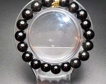 Bracelet couronne de reine en jaspe noir - 10 mm