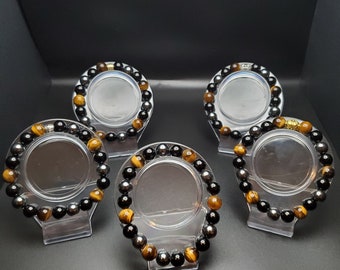 Bracelet en perles de tigre triple protection avec espaceur au choix - 10 mm
