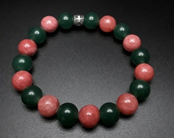Pink & Green Bead Bracelet (Dark) - 10mm
