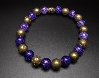 Bracelet de perles scintillantes violet et doré