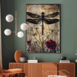 Arte su tela con cornice gotica raffigurante una libellula: regalo per gli amanti degli insetti / Sussurri di una libellula di Durazza