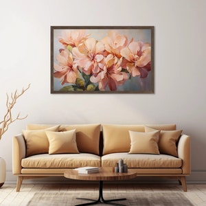 Blush Blooms Wall Art: Delicate Peach Azalea Oil Painting, Romantic Flower Art for Bedroom, Living Room Decor, Perfect for Mom, Grandma Gift