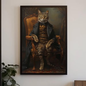 Victorian Cat Portrait: Feline in Suit, Animal Wall Art | Dapper Cat by Durazza
