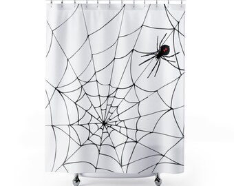 Spooky Twisted Tree Spider Net Shower Curtain Bathroom Waterproof Fabric Hooks 