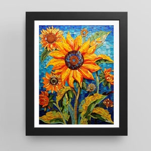 Sunflower Mosaic Art Print: Vibrant Floral Wall Decor - Durazza