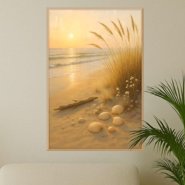Coastal Beach Print: Driftwood, Shells & Seagrass - Framed Fine Art |  Salt Rest by Durazza
