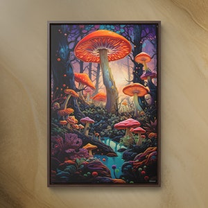 Framed Mushroom Forest Art Print: Psychedelic Wonderland Decor | Enchanted Mushroom by Durazza