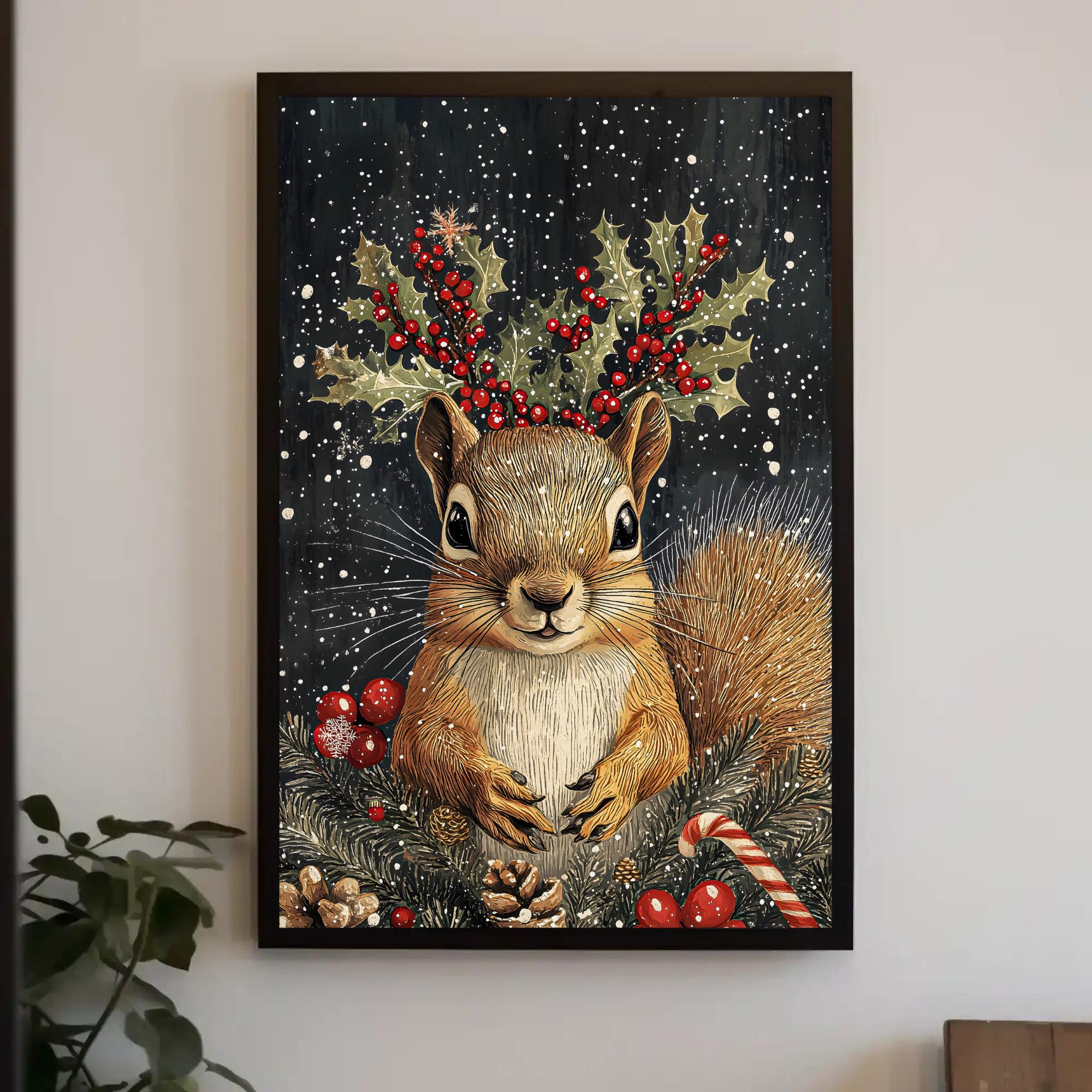 Squirrel Christmas Wall Art: Winter Wildlife Holiday Decor | Squirrel's Winter Tale by Durazza