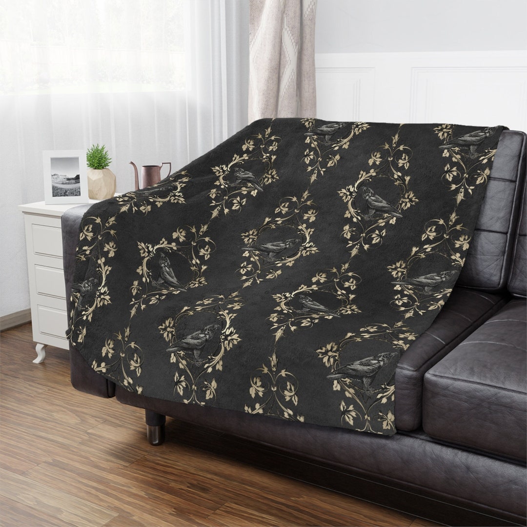 Gothic Crow Throw Blanket, Edgar Allen Poe Raven Blanket, Romantic