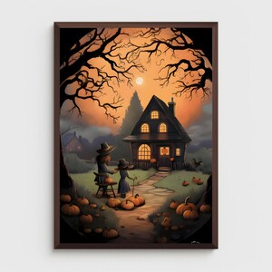 Póster de granja de Halloween: decoración del hogar con cosecha de otoño, arte de pared otoñal de temporada, Halloween apto para niños / Pumpkin Ridge Cottage de Durazza