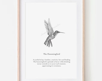 Hummingbird art symbolism spirit animal quote meaning print wall art minimal hand drawn illustration aesthetic downloadable print