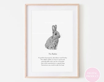 Rabbit Spirit Animal Print: Hand-Drawn Bunny Illustration (Digital Download)