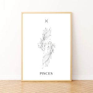 PISCES star sign Art Print Zodiac sign fishes hand drawn minimal Astrology Printable wall art wall decor instant download image 1