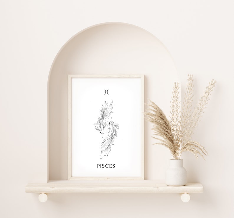 PISCES star sign Art Print Zodiac sign fishes hand drawn minimal Astrology Printable wall art wall decor instant download image 2